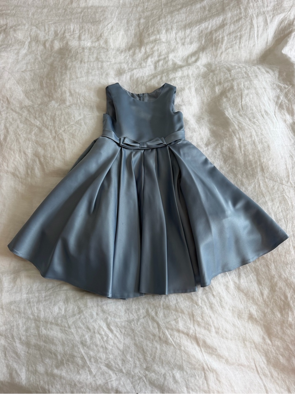 Azazie Coco Dusty Blue A-Line Bow Matte Satin Flowrr Girl Dress Size 6